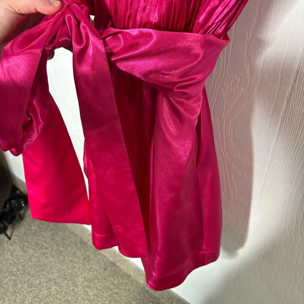 Anthropologie Hot Pink Satin Mini Dress with Bow - Picture 4 of 14